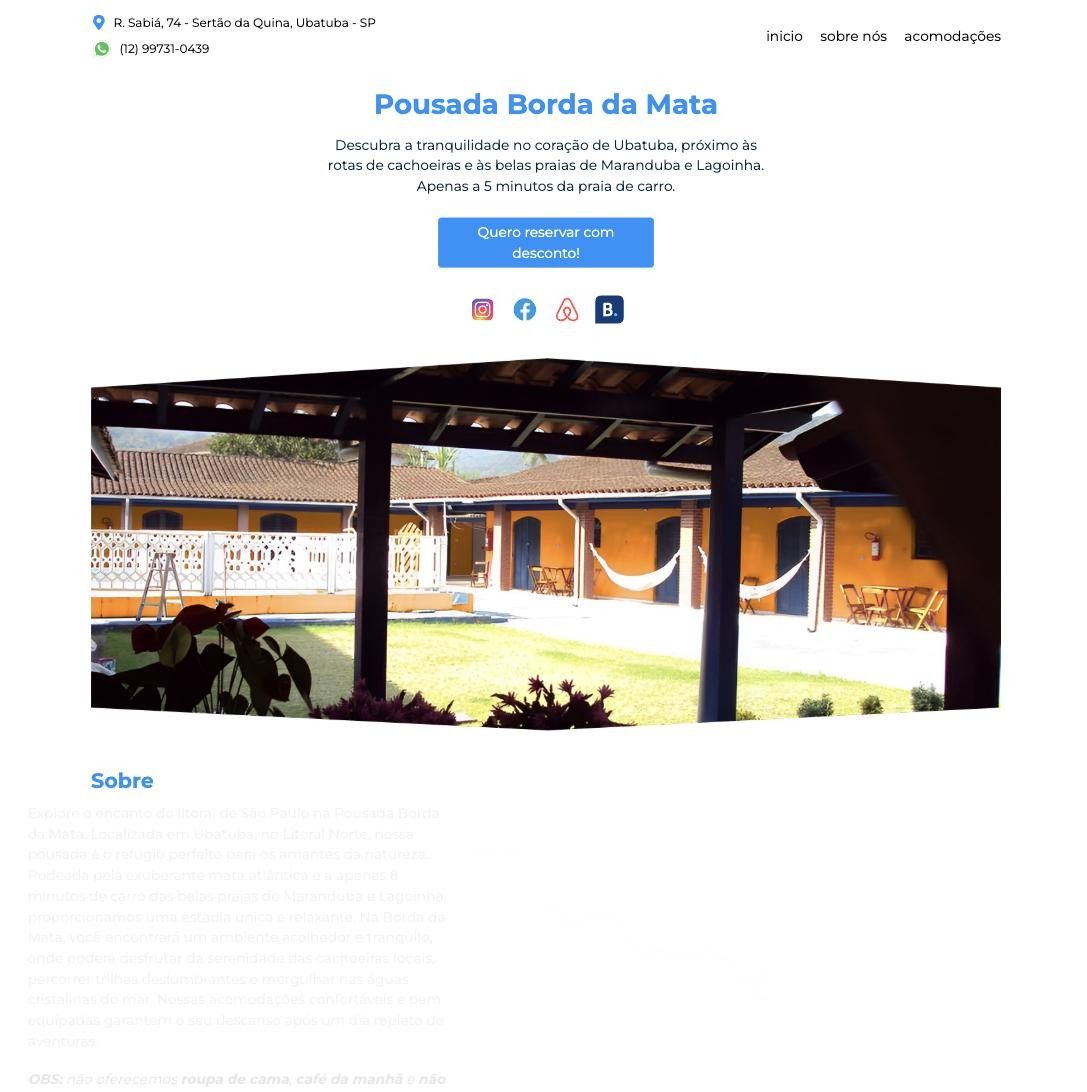 Real capture of Pousada Borda da Mata landing page