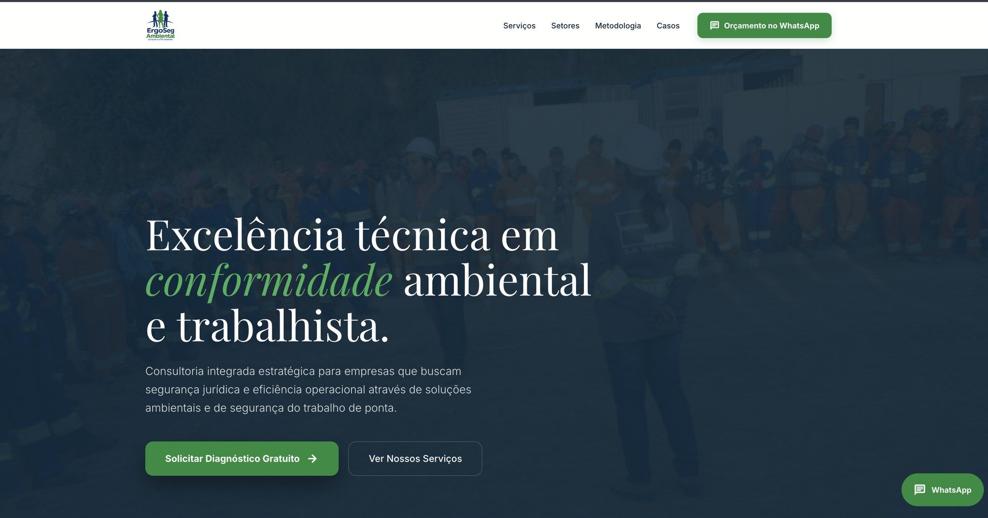 Real capture of ErgoSeg Ambiental landing page