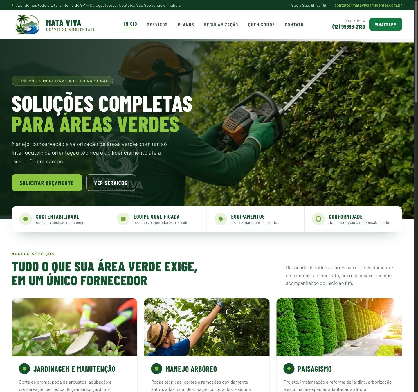 Real capture of Mata Viva Serviços Ambientais landing page